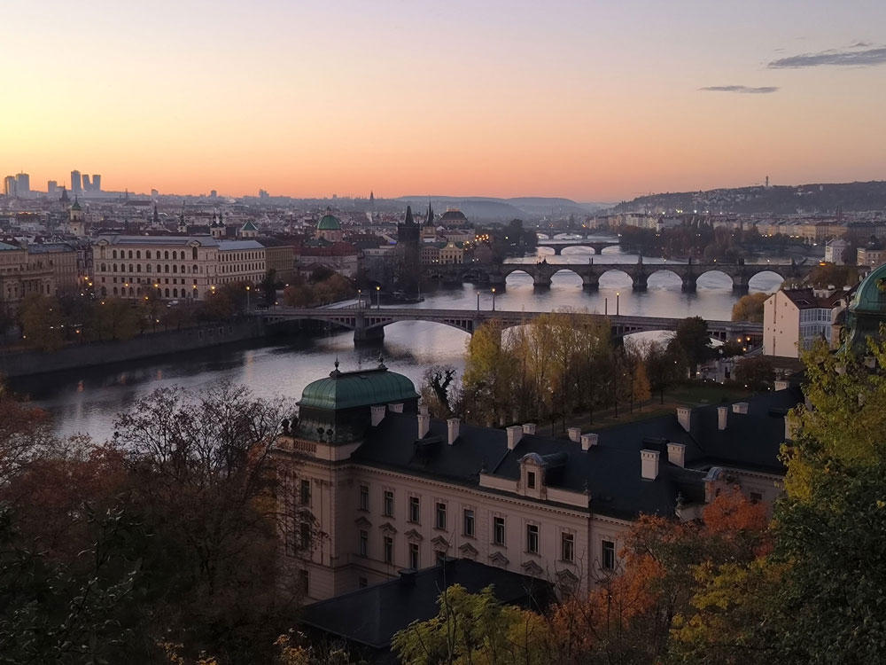 View of river Moldau during sunrise