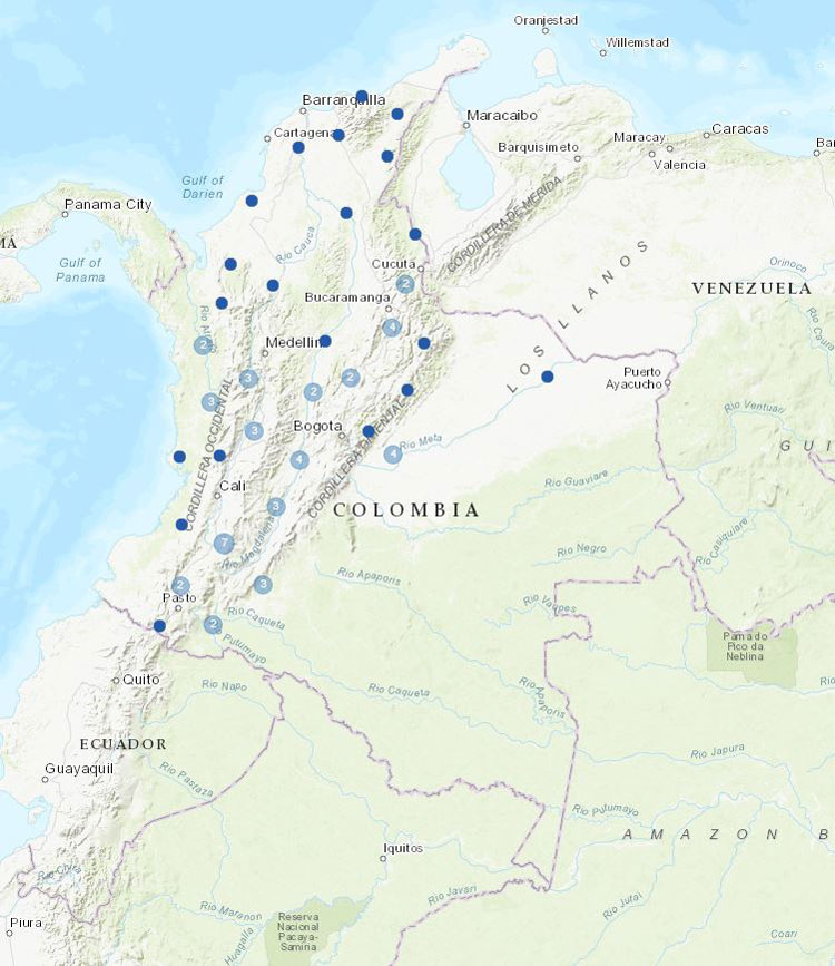 Updated stations in Colombia.