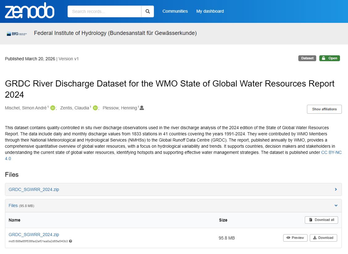 Screenshot of Zenodo repository